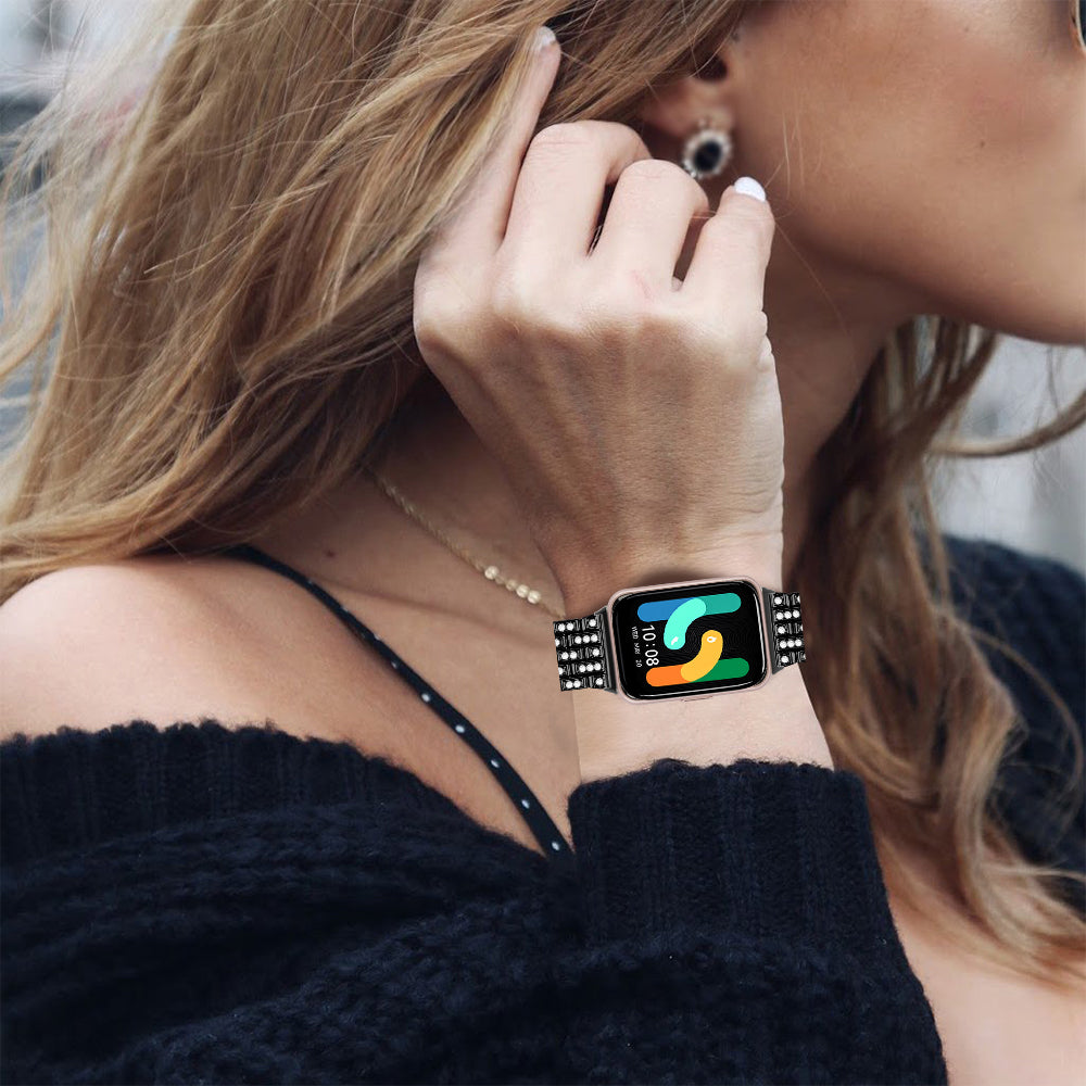 For Samsung Galaxy Fit3 SM-R390 Metal Watch Band Rhinestone Decor 5-Bead Wrist Strap - Black For Samsung Galaxy Fit3 SM-R390 Metal Watch Band Rhinestone Decor 5-Bead Wrist Strap - Black